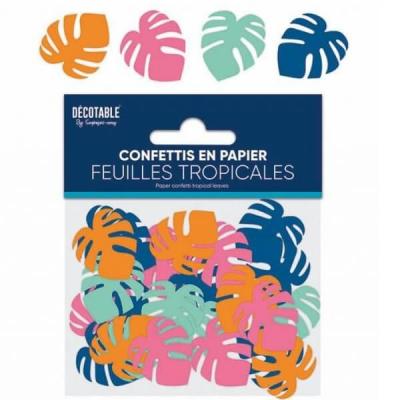 Troctp decoration de table a parsemer feuille tropicale multicolore en papier