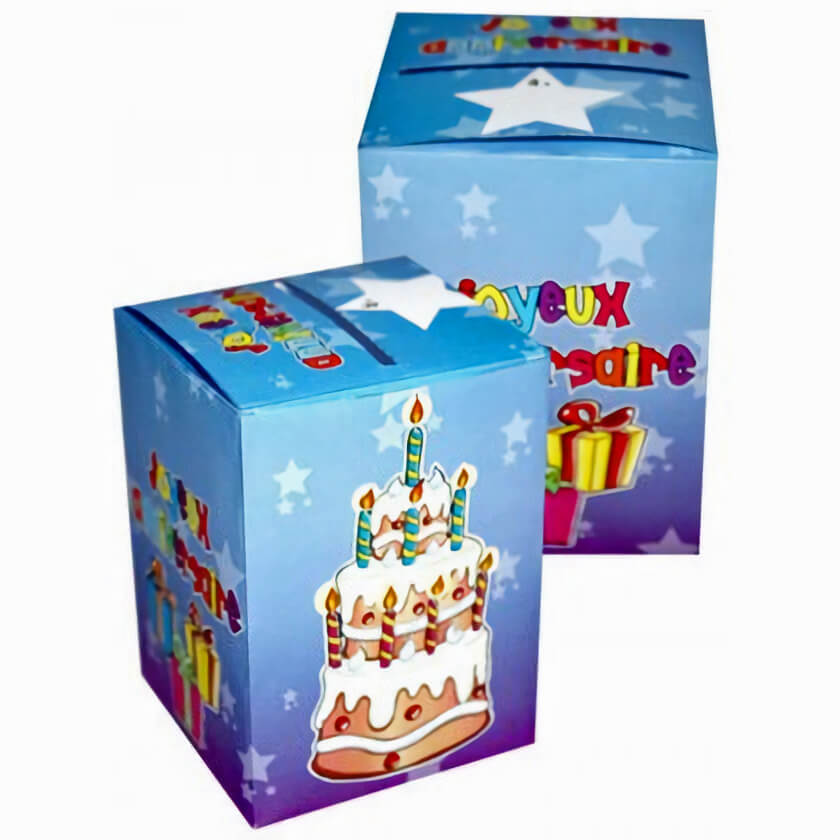 Urne tirelire joyeux anniversaire bleu multicolore