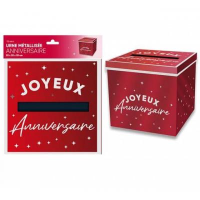 Urne24 tirelire urne joyeux anniversaire metallique rouge cerise