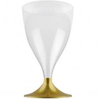 Verre a pied dore or en plastique reutilisable