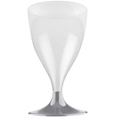 Verre à pied gris argenté en plastique réutilisable de 200ml (x10) REF/57593