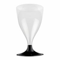 Verre a pied tranparent et noir en plastique reutilisable