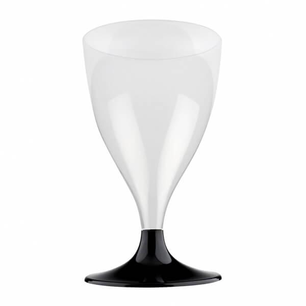 Verre a pied tranparent et noir en plastique reutilisable