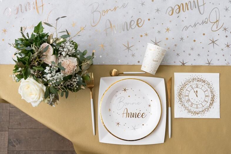 Verre gobelet bonne annee blanc or et argent