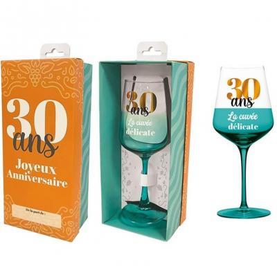 Vve2503 cadeau verre a vin avec coffret anniversaire 30ans