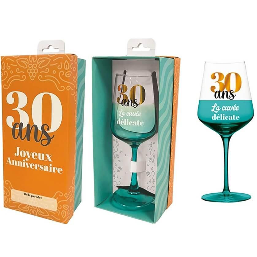 Vve2503 cadeau verre a vin avec coffret anniversaire 30ans