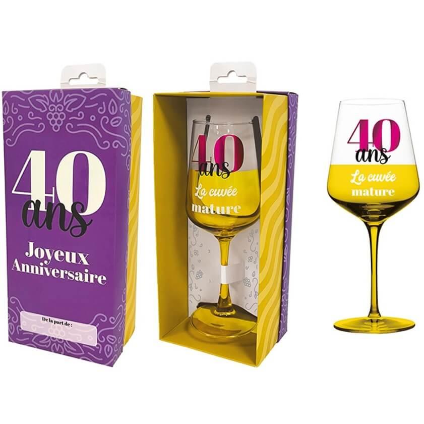 Vve2504 cadeau verre a vin avec coffret anniversaire 40ans